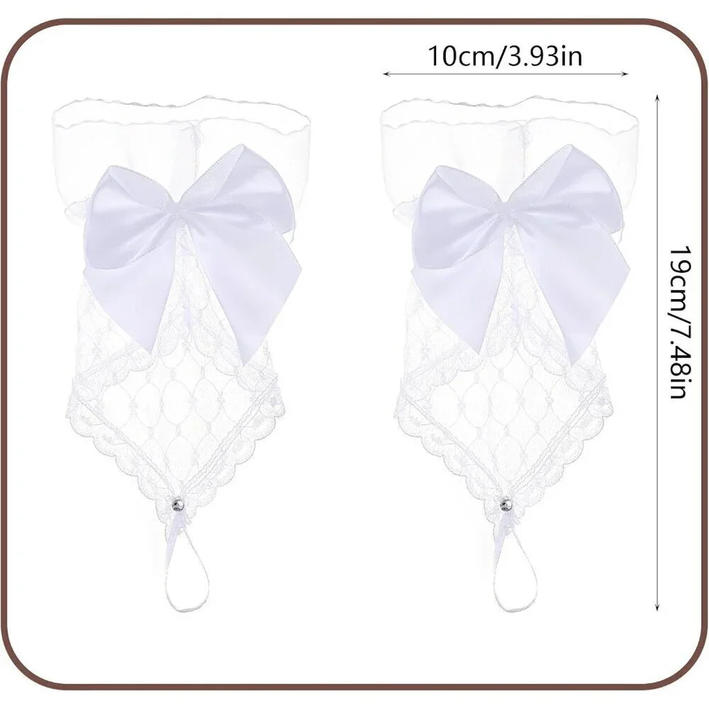 Women Short Bow White Lace Gloves Fingerless Bride Wedding Cosplay Party Prom
